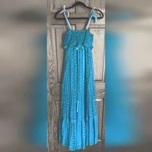 Vintage 1970s Teal Pleated Lace Formal size 9